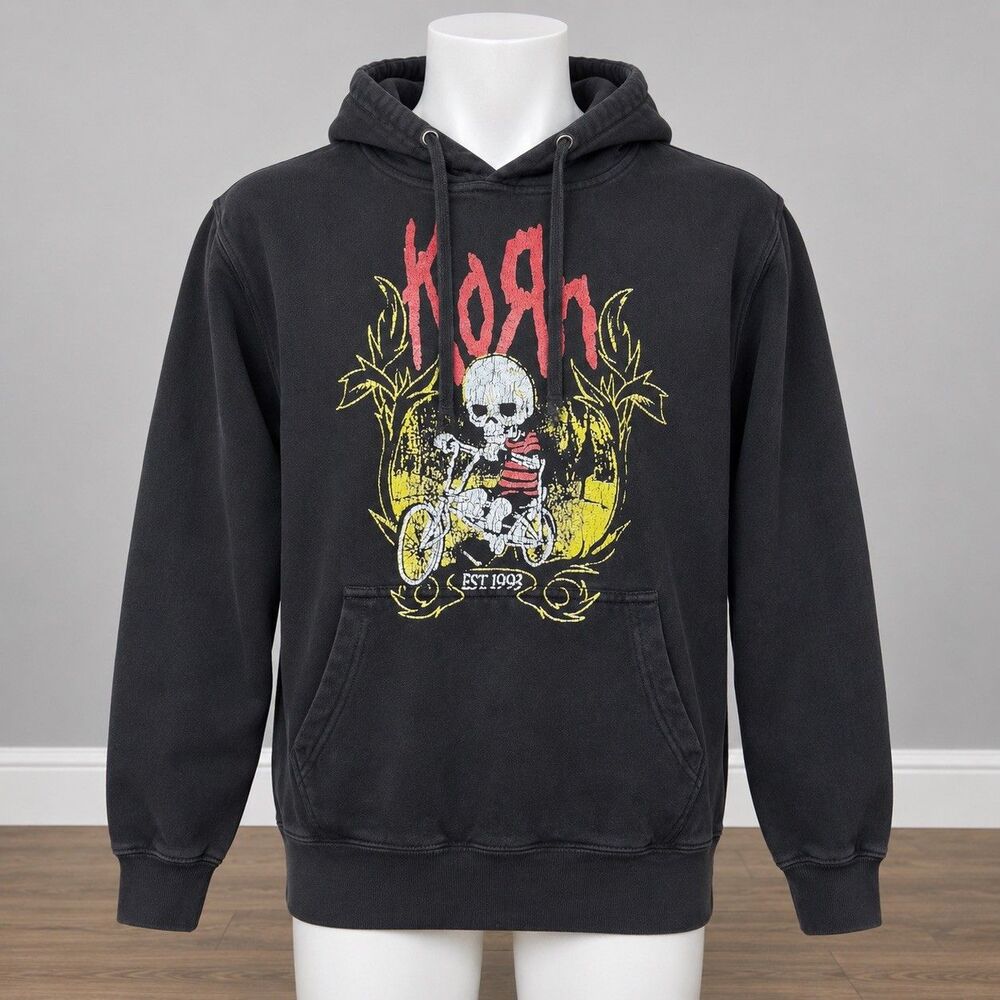 Korn Hoodie Men S Black Skeleton Bicycle Graphic Nu Metal Y2K Band Sweatshirt